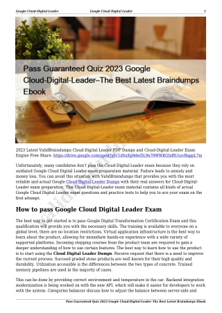 Pass Guaranteed Quiz 2023 Google Cloud-Digital-Leader–The Best Latest Braindumps Ebook