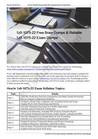 1z0-1075-22 Free Brain Dumps & Reliable 1z0-1075-22 Exam Dumps