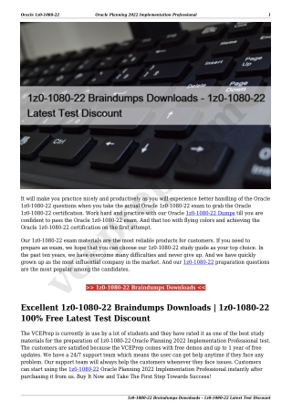 1z0-1080-22 Braindumps Downloads - 1z0-1080-22 Latest Test Discount