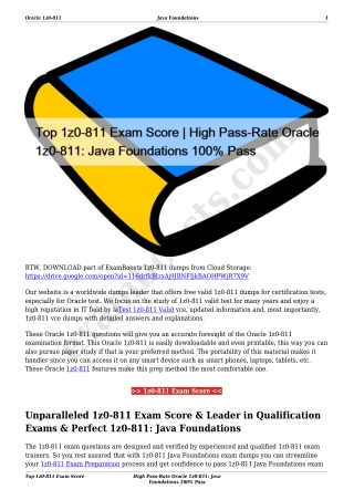 Top 1z0-811 Exam Score | High Pass-Rate Oracle 1z0-811: Java Foundations 100% Pass