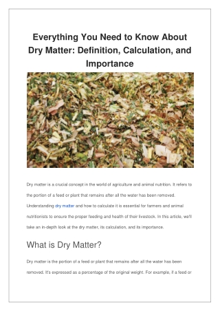 Everything You Need to Know About Dry Matter Definition, Calculation, and Importance
