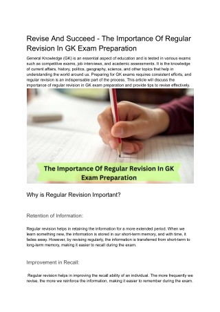 Revise And Succeed - The Importance Of Regular Revision In GK Exam Preparation