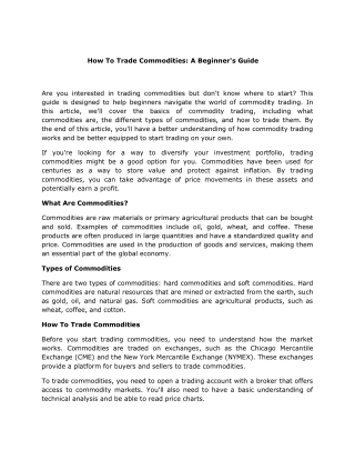 How To Trade Commodities - A Beginners Guide