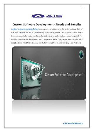 Custom  Software Development - Needs And Benefits