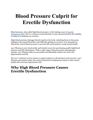 Blood Pressure Culprit for Erectile Dysfunction