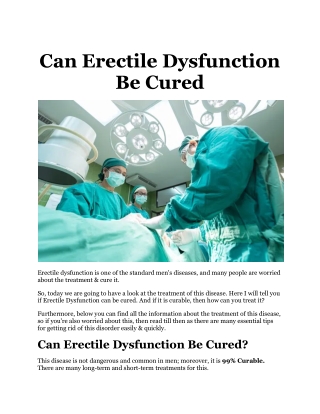 Can Erectile Dysfunction Be Cured