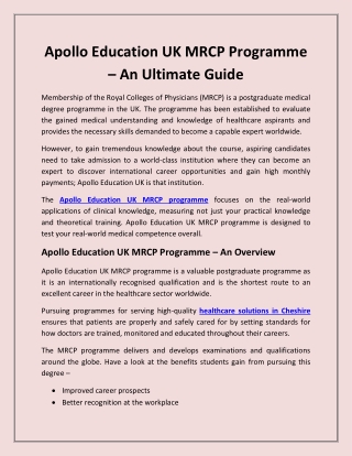 Apollo Education UK MRCP Programme - An Ultimate Guide