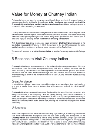 Value for Money at Chutney Indian