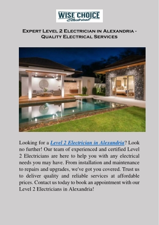 Level 2 Electrician Alexandria