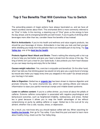 Top 5 Tea Benefits That Will Convince You to Switch To It