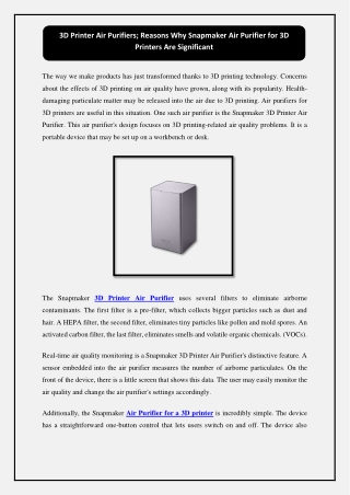 3D Printer Air Purifiers; Reasons Why Snapmaker Air Purifier for 3D Printers Are