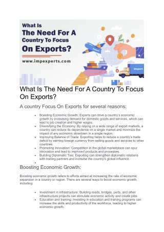 What Is The Need For A Country To Focus On Exports