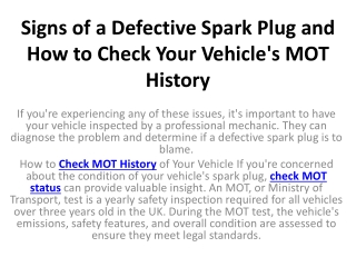 Signs of a Defective Spark Plug and How to Check Your Vehicle's MOT History