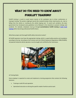 What Do You Need To Know About Forklift Training