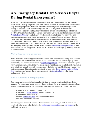 Are Emergency Dental Care Services Helpful During Dental Emergencies