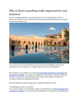 Why is Hotel consulting really important for your business