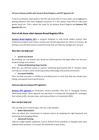 Lift your Amazon profile with Amazon Brand Registry and PPC Agencies UK