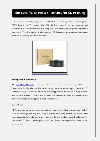 The Benefits of PETG Filaments for 3D Printing