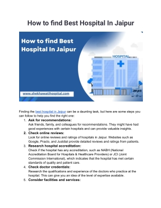 How to find Best Hospital In Jaipur