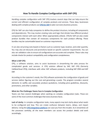 How To Handle Complex Configuration with SAP CPQ