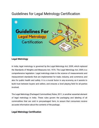 Guidelines for Legal Metrology Certification