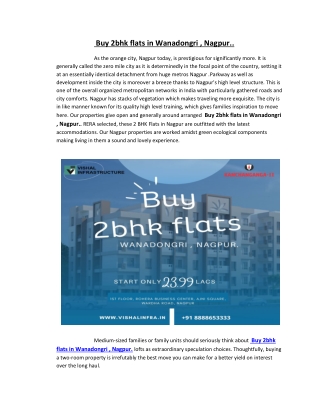 Buy 2bhk flats in Wanadongri , Nagpur.