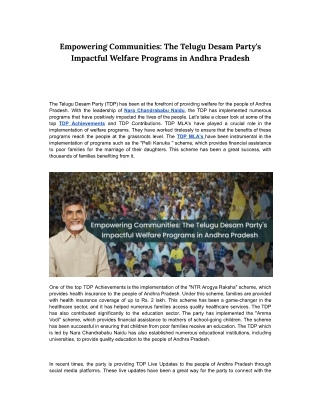 Empowering Communities The Telugu Desam Party's Impactful Welfare Programs in Andhra Pradesh