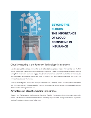 Cloud Computing is the Future of Technology in Insurance