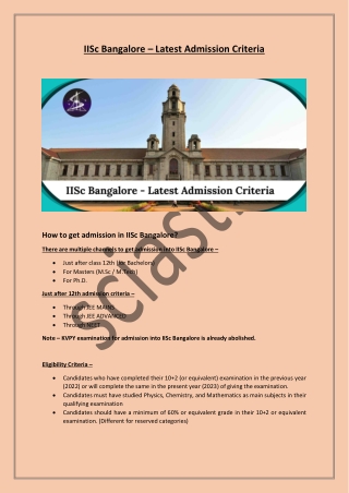 IISc Bangalore – Latest Admission Criteria