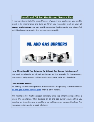 Benefits of Oil And Gas Burner Service Plan