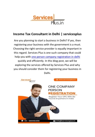 One Person Company Registration in Delhi | servicesplus