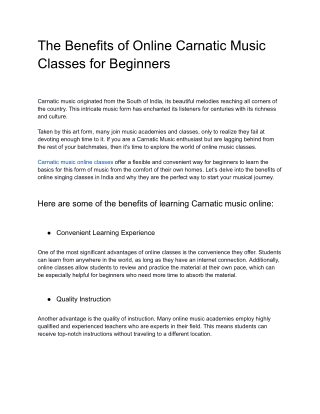 The Benefits of Online Carnatic Music Classes for Beginners