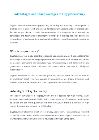 Advantages and Disadvantages of Cryptocurrency - CapitalXtend