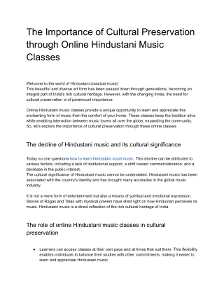 The Importance of Cultural Preservation through Online Hindustani Music Classes