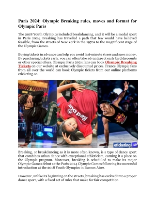 Paris 2024 Olympic Breaking rules, moves and format for Olympic Paris