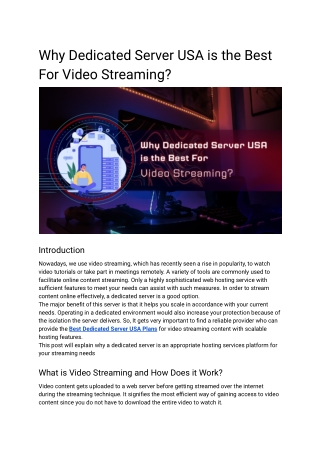 Why Dedicated Server USA is the Best For Video Streaming