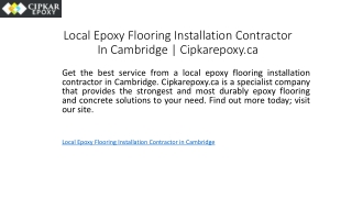 Local Epoxy Flooring Installation Contractor In Cambridge  Cipkarepoxy.ca