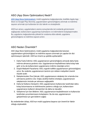 ASO (App Store Optimization) Nedir