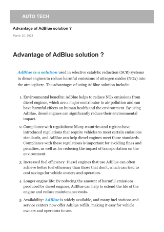 Advantage of ADblue solution