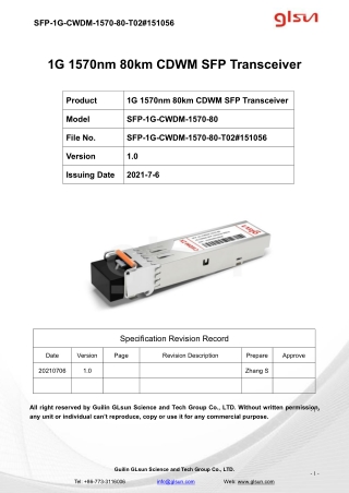 1G 1570nm 80km CDWM SFP Transceiver