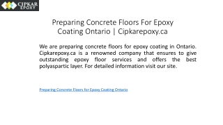 Preparing Concrete Floors For Epoxy Coating Ontario  Cipkarepoxy.ca