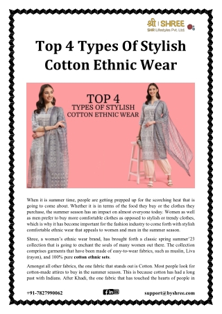 Top 4 Types Of Stylish Cotton Ethnic Wear
