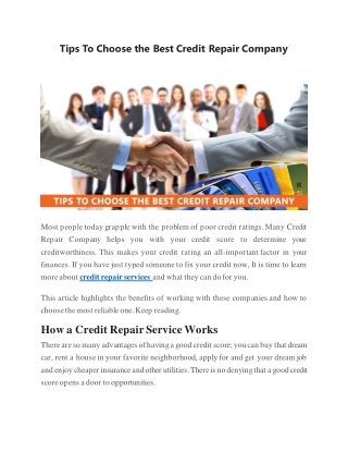 Tips To Choose the Best Credit Repair Company