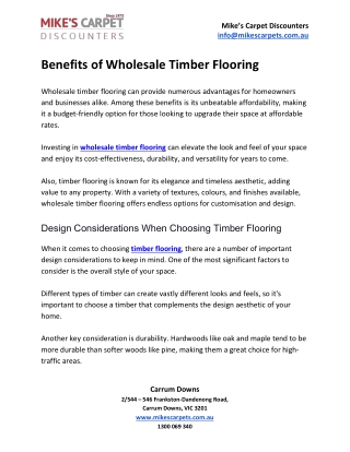 Benefits of Wholesale Timber Flooring
