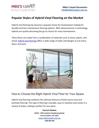 Popular Styles of Hybrid Vinyl Flooring on the Market