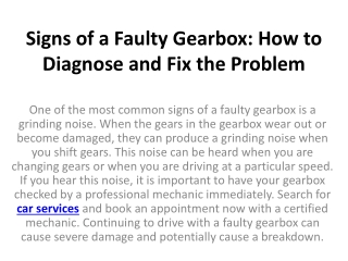 Signs of a Faulty Gearbox How to Diagnose and Fix the Problem