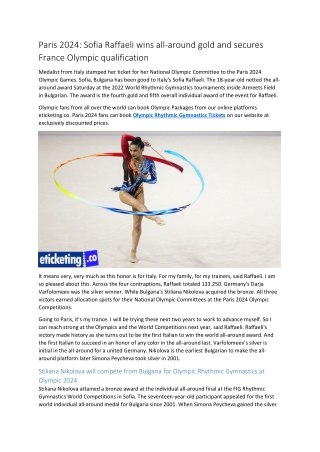 Paris 2024 Sofia Raffaeli wins all-around gold and secures France Olympic qualification