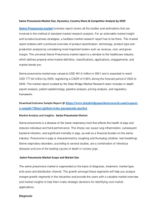 Swine Pneumonia Market Size, Dynamics, Country Share & Competitor Analysis by 2029
