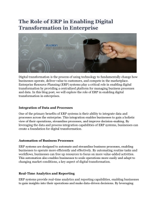 The Role of ERP in Enabling Digital Transformation in Enterprise