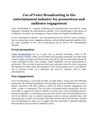 Use of Voice Broadcasting in the entertainment industry for promotions and audience engagement.docx